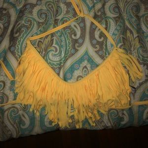 Yellow fringe triangle bikini top